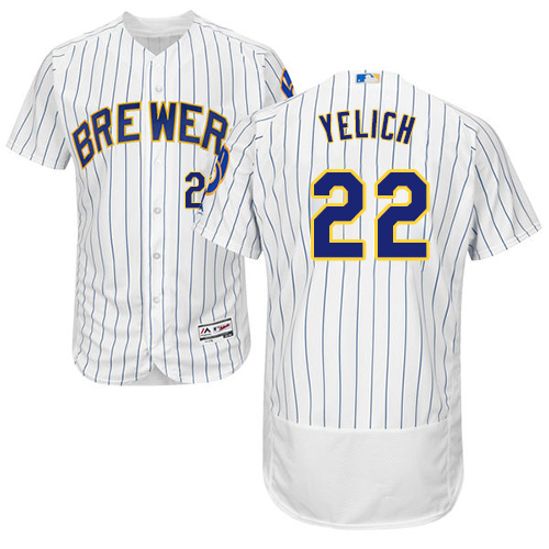 Brewers #22 Christian Yelich White Strip Flexbase Authentic Collection Stitched MLB Jersey